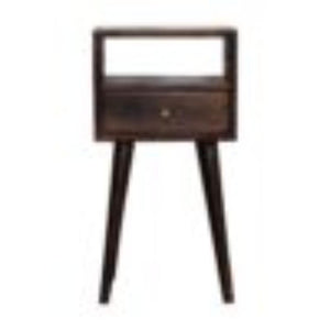 Mini Bedside Table | Solid Mango Wood | Walnut Finish | Compact Bedroom Storage