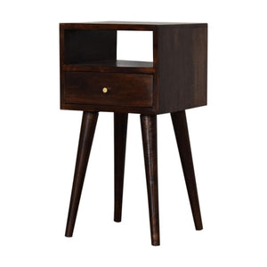 Mini Bedside Table | Solid Mango Wood | Walnut Finish | Compact Bedroom Storage