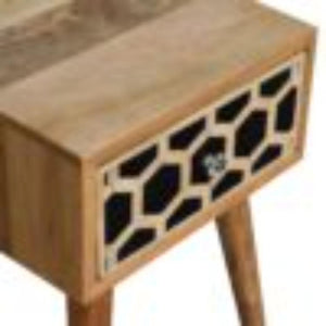 Mini Bone Inlay Bedside Table | Handcrafted Pattern | Compact Bedroom Storage