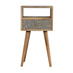 Mini Cement Chip Bedside Table | Solid Mango Wood | Single Drawer Storage