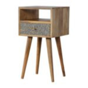 Mini Cement Chip Bedside Table | Solid Mango Wood | Single Drawer Storage