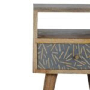 Mini Cement Chip Bedside Table | Solid Mango Wood | Single Drawer Storage