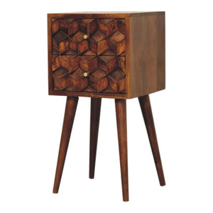 Mini Chestnut Cube Bedside Table | Solid Mango Wood | 2 Drawer