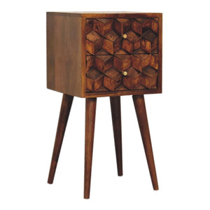 Mini Chestnut Cube Bedside Table | Solid Mango Wood | 2 Drawer