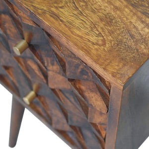 Mini Chestnut Cube Bedside Table | Solid Mango Wood | 2 Drawer