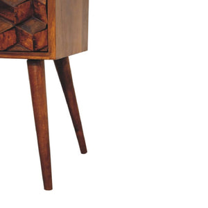 Mini Chestnut Cube Bedside Table | Solid Mango Wood | 2 Drawer