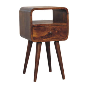 Mini Chestnut Curve Open Bedside | Solid Mango Wood | Open Shelf