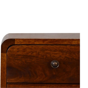 Mini Chestnut Curved Bedside Table | Solid Mango Wood | 2 Drawer