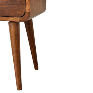 Mini Chestnut Curved Bedside Table | Solid Mango Wood | 2 Drawer