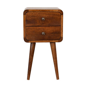 Mini Chestnut Curved Bedside Table | Solid Mango Wood | 2 Drawer