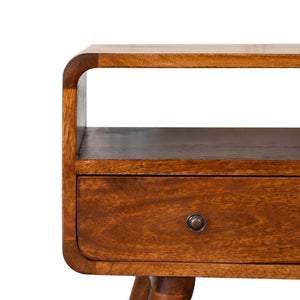 Mini Chestnut Curved Media Unit | Solid Mango Wood | 2 Drawer TV Stand