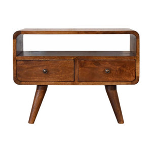 Mini Chestnut Curved Media Unit | Solid Mango Wood | 2 Drawer TV Stand