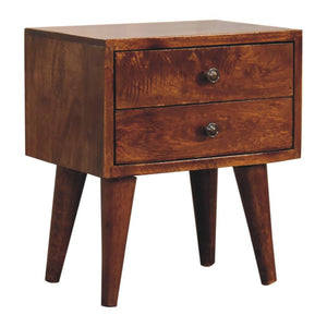 Mini Chestnut Modern Bedside Table | Solid Mango Wood | Chestnut Finish | 2 Drawer Nightstand