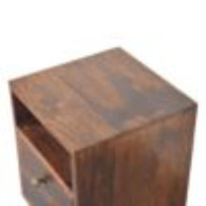 Mini Classic Bedside Table | Solid Mango Wood | California Walnut Finish | 2 Drawer Nightstand with Open Shelf