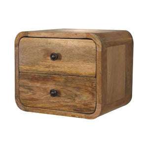 Mini Curve Oak-ish Floating Bedside | Solid Mango Wood | Wall Mounted