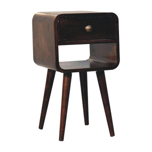 Mini Curved Bedside | Solid Mango Wood | California Walnut Finish | Lower Shelf