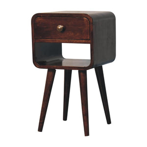 Mini Curved Bedside | Solid Mango Wood | California Walnut Finish | Lower Shelf