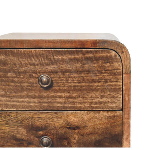 Mini Curved Bedside Table | Grey Wash Finish | Compact Bedroom Storage