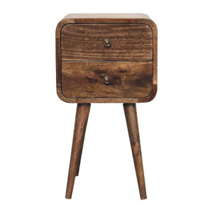 Mini Curved Bedside Table | Grey Wash Finish | Compact Bedroom Storage
