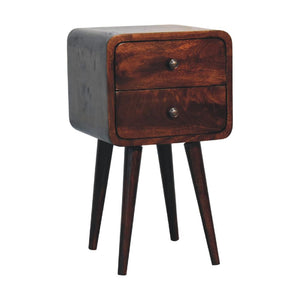Mini Curved Bedside Table | Walnut Finish | Compact Bedroom Storage