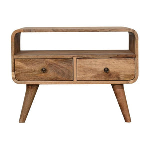 Mini Curved Media Unit | Oak-Inspired Finish | Compact TV Storage