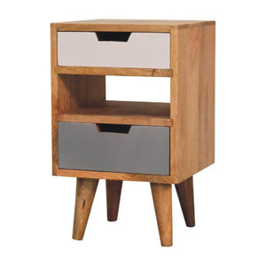 Mini Cut-Out Bedside Table | Grey & White Finish | Compact Bedroom Storage