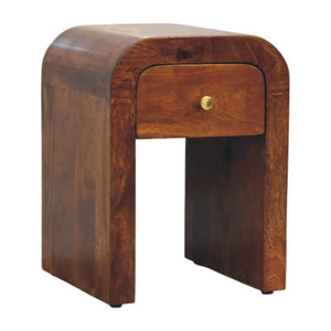 Mini Darcy Bedside Table | Solid Mango Wood | Chestnut Finish | Curved Edges