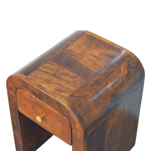 Mini Darcy Bedside Table | Solid Mango Wood | Chestnut Finish | Curved Edges