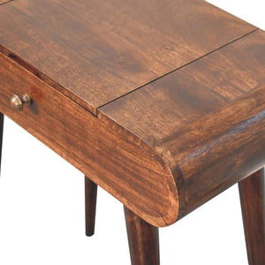 Mini Dressing Table | Solid Mango Wood | California Walnut Finish | Folding Mirror