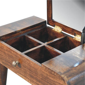 Mini Dressing Table | Solid Mango Wood | California Walnut Finish | Folding Mirror