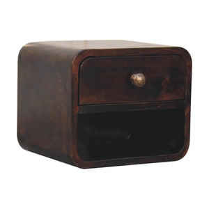 Mini Floating Bedside | Solid Mango Wood | California Walnut Finish | Open Shelf