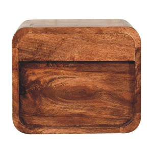 Mini Floating Bedside Table | Solid Mango Wood | Honey Caramel Finish | Wall Mounted with Drawer & Open Shelf