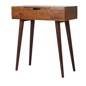 Mini Folding Vanity | Solid Mango Wood | Chestnut Finish | Compact Dressing Table