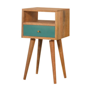 Mini Hand-Painted Bedside Table | Solid Mango Wood | Teal Finish | Single Drawer Storage