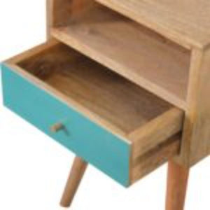 Mini Hand-Painted Bedside Table | Solid Mango Wood | Teal Finish | Single Drawer Storage