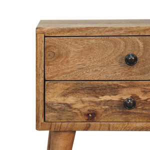 Mini Modern Bedside Table | Solid Mango Wood | Oak Finish | 2 Drawer Nightstand