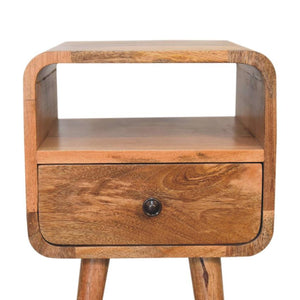 Mini Oak-ish Curve Open Bedside | Solid Mango Wood | Open Shelf