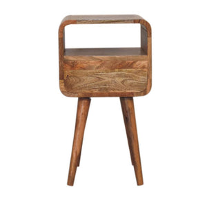Mini Oak-ish Curve Open Bedside | Solid Mango Wood | Open Shelf
