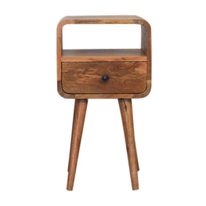 Mini Oak-ish Curve Open Bedside | Solid Mango Wood | Open Shelf