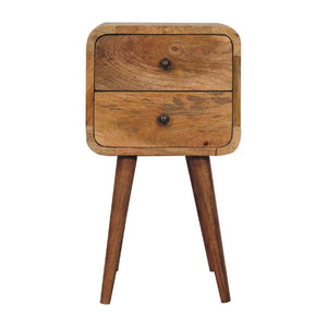 Mini Oak-ish Curved Bedside Table | Solid Mango Wood | 2 Drawer
