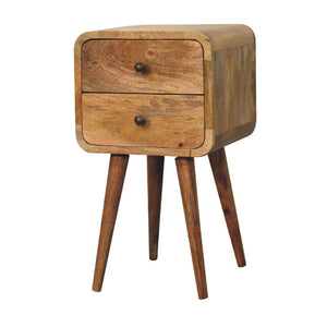 Mini Oak-ish Curved Bedside Table | Solid Mango Wood | 2 Drawer