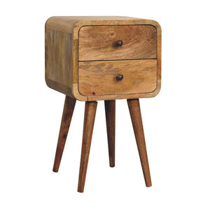 Mini Oak-ish Curved Bedside Table | Solid Mango Wood | 2 Drawer