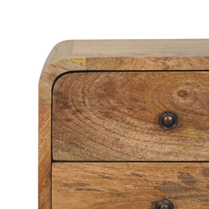 Mini Oak-ish Curved Bedside Table | Solid Mango Wood | 2 Drawer