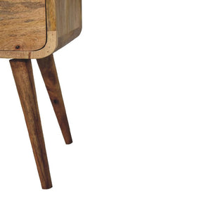 Mini Oak-ish Curved Bedside Table | Solid Mango Wood | 2 Drawer