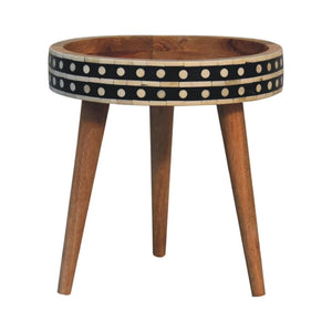 Mini Pattern Nordic End Table | Solid Mango Wood | Light Oak Finish | Bone Inlay Edge