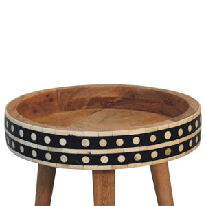 Mini Pattern Nordic End Table | Solid Mango Wood | Light Oak Finish | Bone Inlay Edge