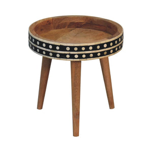Mini Pattern Nordic End Table | Solid Mango Wood | Light Oak Finish | Bone Inlay Edge