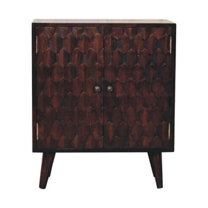 Mini Pineapple-Carved Cabinet | Walnut Finish | Compact Storage