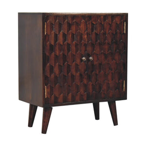Mini Pineapple-Carved Cabinet | Walnut Finish | Compact Storage