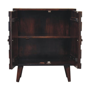 Mini Pineapple-Carved Cabinet | Walnut Finish | Compact Storage